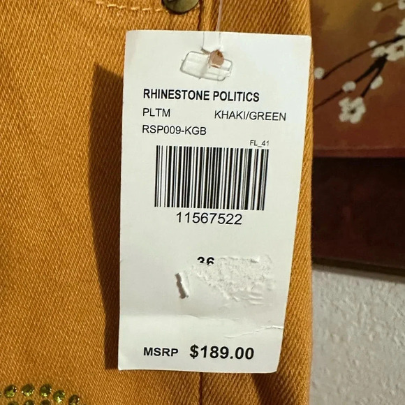 Politics rhinestone khaki/green distressed jeans men’s size 36/32 - Picture 10 of 13